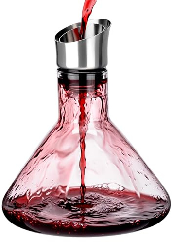 QWORK® Decantador de Vino Tinto 1500ml de Cristal con Aireador y Filtro de Acero Inoxidable – Jarra de Vino Antigoteo, Regalo Elegante para Cenas, Navidad y Amantes del Vino