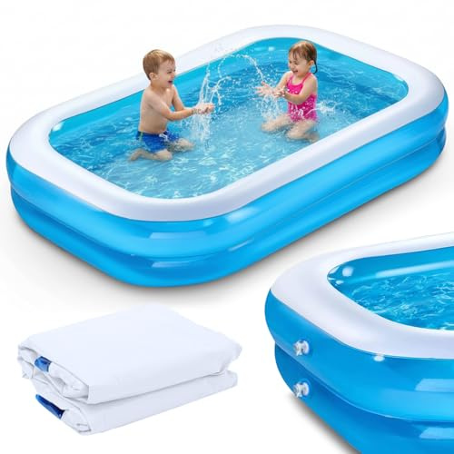 Maraiss 2.0M Large Rectangular Paddling Pool for Kids Adults, Family Swimming Pool Indoor Outdoor for Backyard Garden Party, Inflatable Paddling Pool