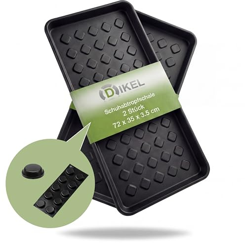 DIKEL 2er Set Schuhabtropfschale 72x35x3,5 cm - Robuste Schuhablage mit hohem Rand - Schuhmatte Abtropfmatte für nasse Schuhe - Schuhwanne und Schuhschale - Schuhtablett mit Schutzaufkleber - Schwarz