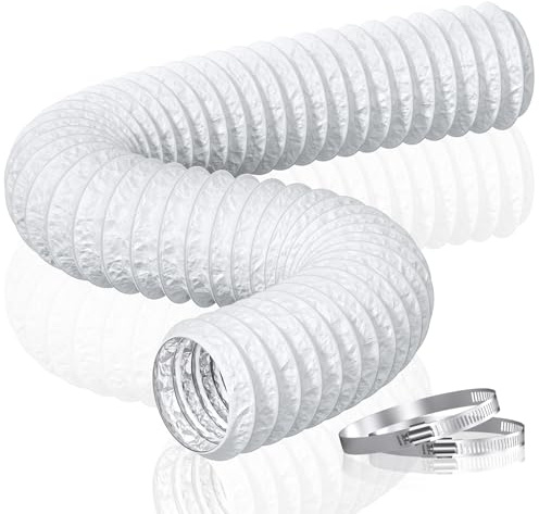 HG Power 100mm Air Ducting Length 5m PVC with 2 Clamps for Tumble Dryer | Aluminium Flexible Ventilation Vent Hose for HVAC, Extractor Fan, Hydroponics, Cooker Hood, Bathroom, Toilet, White