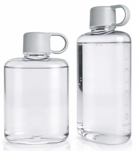 2 Pièces Gourde Plate 500ml 360ml sans BPA Bouteille d'Eau en Tritan | Gourde Transparente Portable Légère pour Fitness en Plein Air, Sport, Randonnée, Camping, Voyages