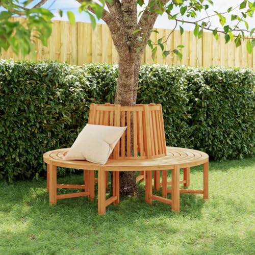 zylophax Baumbänke 2er Set Halbrund Ø160 cm, Massivholz Teak, wetterfest, Gartenbank mit Rückenlehne, Sitzbank Outdoor für Baum, Terrasse