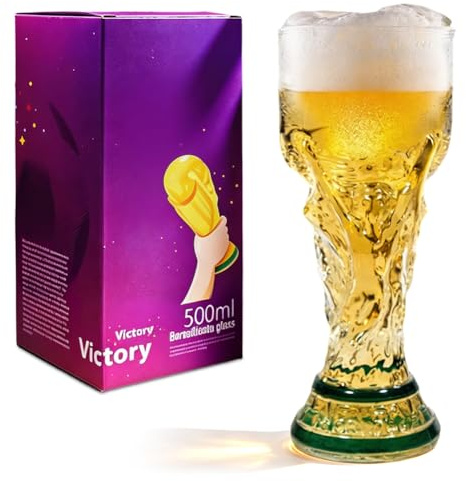 Zinueen Jarra de cerveza de cristal, para fiesta de fútbol, cócteles y bebidas (acabado con revestimiento de color, 480 ml)