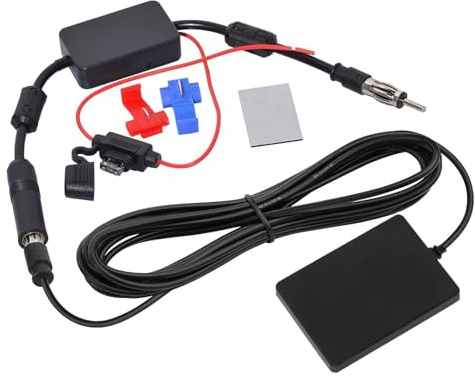Bingfu Antenna Autoradio FM/AM con Amplificatore di Segnale, Antenna Patch Occultata a Montaggio sul Parabrezza, Connettore DIN per Auto Veicolo Camion SUV Barca Ricevitore Autoradio Radio Audio