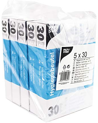 Papstar 12490 Hygienebeutel, 28.5 x 8 x 7 cm im Spenderkarton, weiß, 10er Pack