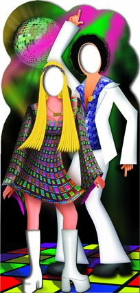 Disko Paar Stand In - Stand In LEBENSGROSSE POSE MIT PAPPFIGUREN / STEHPLATZINHABER / AUFSTELLER