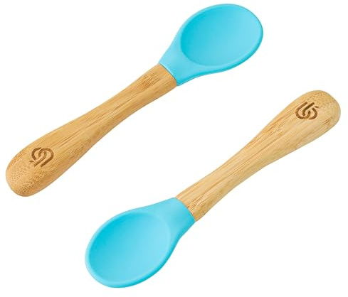 bamboo bamboo ® Baby Entwöhnungslöffel 2er Set | Bambus mit weichen Silikonspitzen | Ergonomische, griffige Griffe (2er-Set, blau)