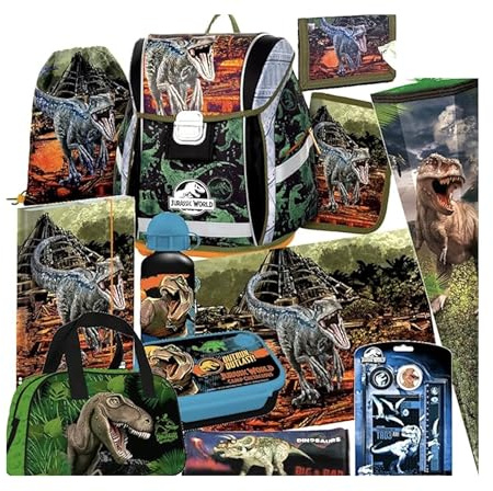 Dinosaurier Dino T-Rex 12 Teile Set SCHULRANZEN RANZEN FEDERMAPPE TASCHE Tornister Schultüte 85 cm mit Sticker-von-Kids4shop