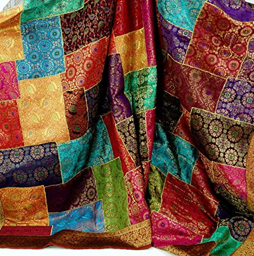 Guru-Shop Manta Oriental de Patchwork Brocado, Colcha India - Patchwork, Multicolor, Sintético, 270x220x0,5 cm, Colchas de Brocado