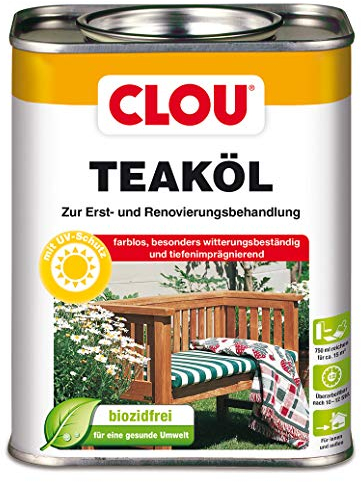 Clou Teaköl: Holzöl zum Imprägnieren, Auffrischen & Pflegen, Innen & Aussen, UV-Schutz, Farblos, 750 ml