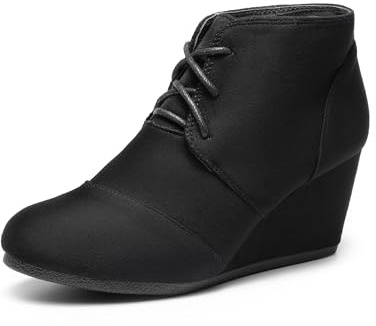 DREAM PAIRS TOMSON Women's Casual Fashion Outdoor Lace Up Low Wedge Heel Booties Shoes black 9 B(M) US