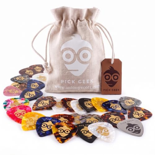 Pick Geek Gitarre Plektren Picks | 101 coole benutzerdefinierte Gitarren Plektrum | für Ihre E-, Akustik- und Bass-Gitarre | 4 Stärken: Dünn, Medium, Dick, X Dick | Einzigartigen Pick-Geschenksbeutel