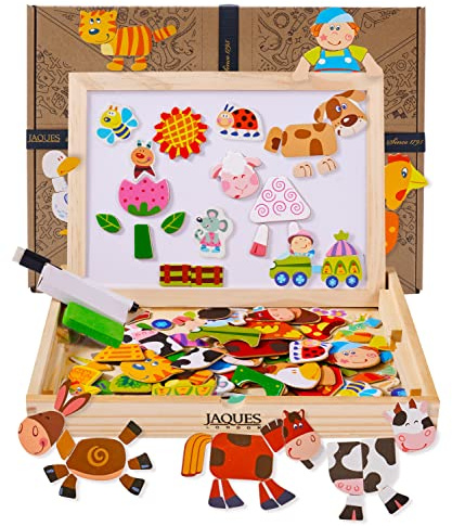 Jaques of London Farm Magnetic Drawing Board Kids | Wooden Toys for 3 Year Olds + | with White Board and Magnetic Farm Animals | Since 1795