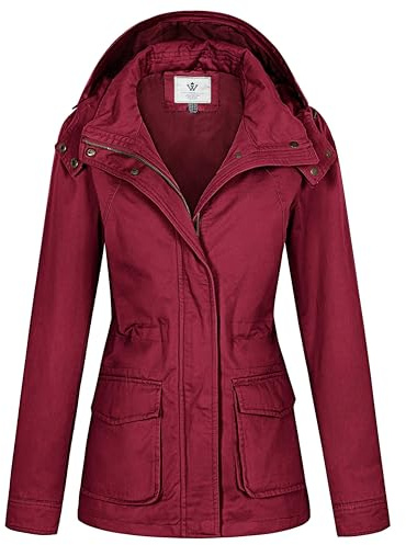 WenVen Giacca da Donna con Zip Cotone Casual Antivento Cappotto | Multi-tasche, Giacca Outdoor Donna, Windbreaker Leggero, Cintura Regolabile, Media Lunghezza, Slim Fit, Autunno & Inverno