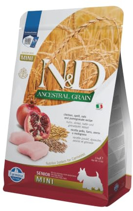N&D ANCESTRAL GRAIN DOG CHICKEN, SPELT, OATS AND POMEGRANATE SENIOR MINI 2.5KG