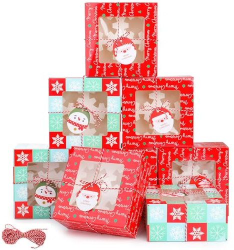 wordmouk Keksboxen, Geschenkboxen, Cupcake-Boxen, 4 Löcher mit transparentem Fenster, Bäckereien, Leckerei-Boxen, Schokolade, Süßigkeiten-Box für Weihnachten, Urlaub, Erntedankfest, Weihnachten