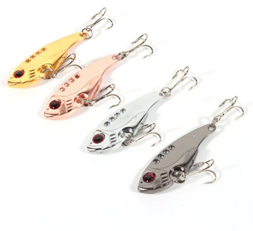 Metall VIB Angelköder, 55mm Crankbait Fishing Spinner Blade mit Drillingen für Süßwassersalzwasser, 4PCS