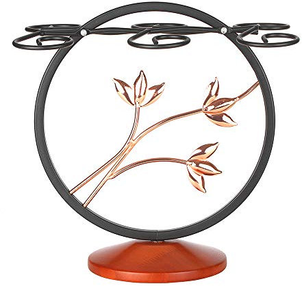 Irfora Bronze Wine Glass Rack,Vintage Bronze Red Wine Glass Rack 6 Wine Glasses Stemware Storage Display Drying Rack Stand Tabletop Free-standing Wine Glass Holder Solid Wooe Base