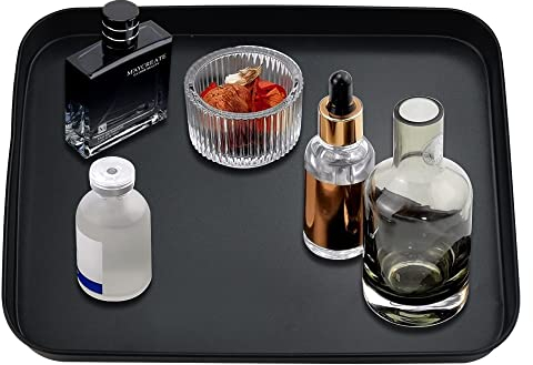 GIRAFEDA Plateau de Service Rectangulaire Plateaux de Service en Acier Inoxydable Fast Food Tray Petit Plateau Cuisine Plateaux Restauration Rapide Noir Plateaux pour Articles de Toilette pour Maison