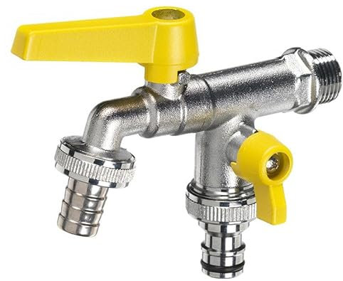Rubinetto a Sfera Doppio per Fontana da Giardino con Leve Colorate Belfer RUB/027 Giallo