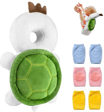 Baby-Kopfschutz und Baby-Knieschoner zum Krabbeln, Kopf-Sicherheitspolster für Kleinkinder, verstellbarer Rucksack, Baby-Rückenschutz zum Gehen und Krabbeln, für Alter 5–24 Monate (Schildkröte, 1 + 3