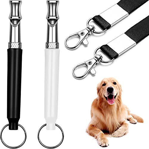 SHULLIN 2 STK professionelle Hundepfeifen Ultraschall Pfeife Hochfrequenz Dog Training Kit HundPfeife Einstellbare Hochfrequenz Hunde Zubehör mit Pfeifenband für Trainieren Hunden(Schwarz,weiß)