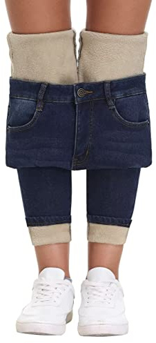 KDF Womens Fleece Lined Jeans Women Thermal Winter Jeans Warm Stretch Denim Fleece Lined Pants Jeans Navy Blue Size 18