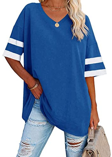 Famulily Women's Casual Half Sleeve V Neck T Shirt Ladies Comfy Oversized Baseball Tshirts Tunic Tops
