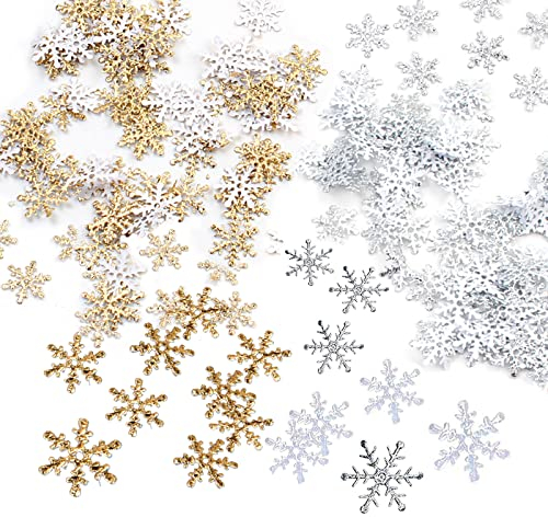 Schneeflocken Konfetti 900 Stück Weiß Gold Schneeflocke Konfetti Winter Weihnachten Deko Klein, Tischdeko Streudeko Silvester für Weihnachts Party