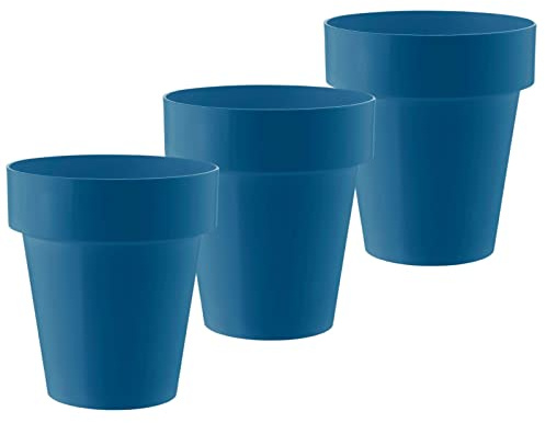 ECOMACETAS FLOWERPOT STORE Maceta Decorativa Azul de Plástico Brillante, Escalón Interior. Macetero Azul. (3, 14 cm)