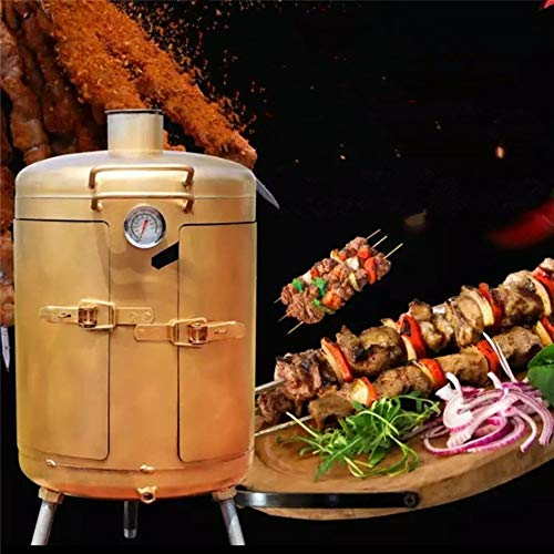 Samnuerly Tragbarer Holzkohlegrill, Holzkohlegrill mit Deckel und Gitter, einstellbare Belüftung, Kombi-Grill-Smoker für Camping, Picknick und Balkon, golden