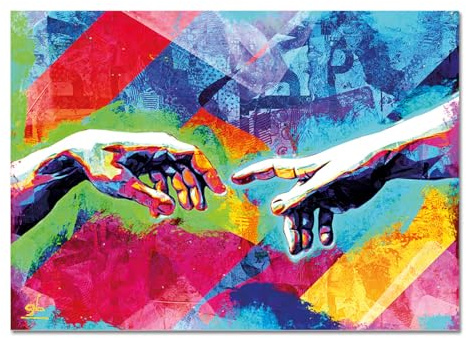 Giallobus - Gemälde - Hände der Schöpfung Pop-Art - Acrylglas - 100x70 - Bereit zum Aufhängen - Moderne Gemälde für zu Hause