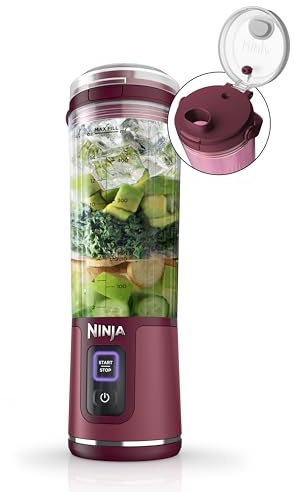 Ninja BC151CR Blast Batidora portátil, inalámbrica, recipiente de 18 onzas, licuadora personal para batidos y batidos, sin BPA, tapa a prueba de fugas y boquilla para sorber, recargable por USB-C,