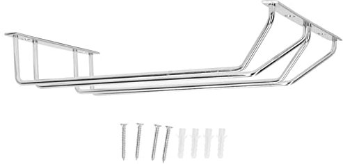 Weinglasregal, Zum Aufhängen von Weingläsern, Edelstahl, Zweireihig, Zum Aufhängen von Weingläsern, Zum Aufhängen von Weingläsern unter Dem Schrank, Silber(29.00 * 22.00 * 5.00)