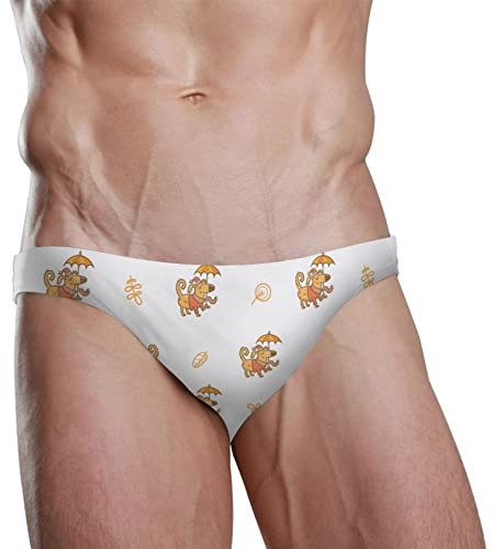 Dallonan Herren Schwimmhose Bikini Strand Bikini für Herren Schwimmunterwäsche Cartoon Hunde Regenschirm klein, mehrfarbig, XXL