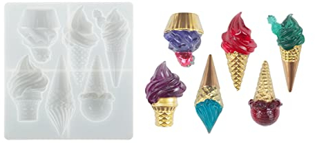 Xidmold Ice Cream Cone Resin Mould, Summer Ice Cream Cone Silicone Mould for Fondant, Chocolate, Candy, Cake Decor, Soap, DIY Crafts