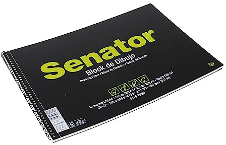 Unipapel | Zeichenblock mit Rahmen | Spiralbindung | Kunststoffdeckel | Hartschale | 20 mikroperforierte Blätter | 150 Gramm Knochenpapier | Verlängertes Blatt | Säurefrei | FSC-zertifiziert | Senator