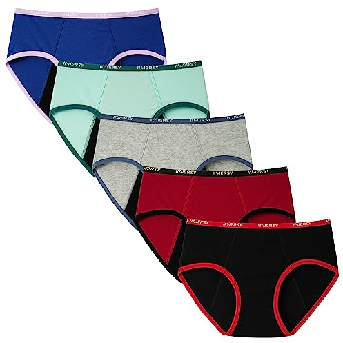 INNERSY Menstruationsunderkläder för tjejer, lätt blödning, underbyxor i bomull, menstruation, slips, tonåringar, 10-16 år, 5-pack, 12-14 år