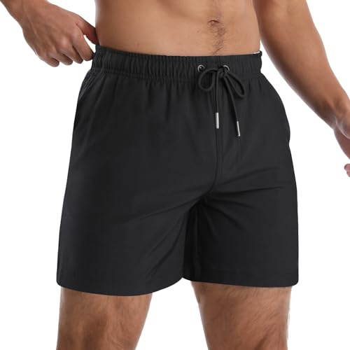 Comilaka badshorts för män snabbtorkande badbyxor 4-vägs stretch strandshorts tonade färger brädshorts med nätfoder och fickor, Svart A, XL