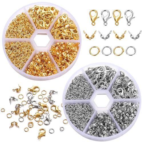 Bikasun 1140 Pezzi Chiusure per Braccialetti, Chiusure per Collane, Anellini Salto, Chiusure per Collane, Kit Fermagli per Gioielli, per Accessorio di Gioi
