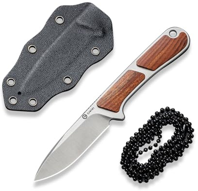 CIVIVI Mini Elementum Fixed Blade Knife with a Kydex Sheath and a Chain for EDC Neck Carry, Small Skeletonized Full Tang Knife with 2.24 Nitro-V Blade Wood Handle C23010-4