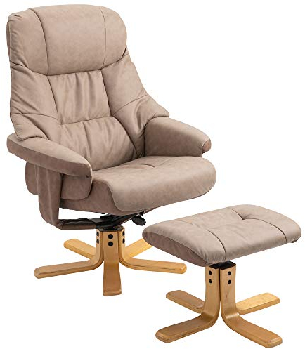 HOMCOM Relaxsessel mit Hocker, Drehbarer Fernsehsessel, TV Sessel mit Liegefunktion,Polstersessel für Wohnzimmer, Schlafzimmer, Mikrofaser Braun, 78 x 82,5 x 109 cm