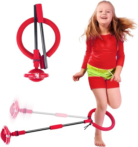Sinwind Springring Fußkreisel Kinder, Swing Wheel mit Lichtrad, Swing Wheel Kinder, Faltbarer Springender Ball Blinkender, Geeignet für Geschenk Kinder 6 ab 10 Jahre (Rot) Sinwind-DJT-008