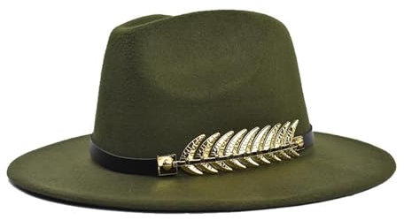 NOAMED Fengyan Hut Winter Herbst breite Krempe Gentleman Elegant Lady Jazz Caps Damen Herren Wolle Vintage Trilby Filz Fedora Hut (Farbe: Grün, Größe: 56-58 cm)