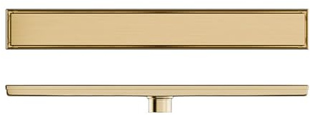 NJDQFA 2 in 1 Befliesbar Duschablauf,Duschablauf Extra Flach Bodenablauf Mit Haarsieb Bodenablauf,Edelstahl Duschrinne Komplettset,Gold,8.5 * 60cm