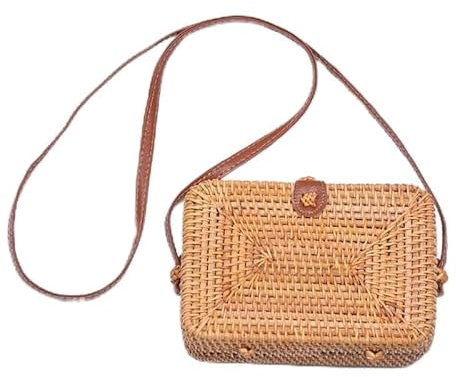 wangfq Korbtaschen Damen Quadratische runde Mulit-Stil-Strohtasche, Handtaschen, Damen, Sommer-Rattan-Tasche, handgefertigt, gewebt, Strand-Kreis-Böhmen-Handtasche Basttaschen Damen Sommer(Square)