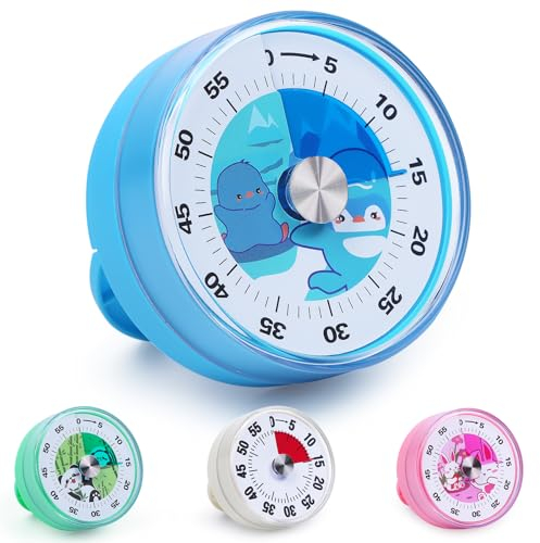 Timer visivo bambini - timer cucina meccanico da 60 Minuti, Timer digitale che può sostituire la clessidra bambini, sveglia meccanica a cartoni animati che non richiede batterie,segnatempo(Pinguino)