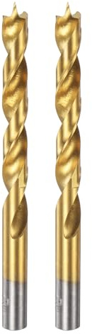 sourcing map 2pcs Brad Point Drill Bit 9.5mm(3/8) Dia Straight Round Shank Drill Metric Brad Point Spiral Twist Drill Bits for Carpenter Woodworking Plastic Rubber, Golden