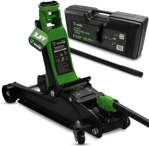 DRIVEUPTOOLS Trolley hydraulic jack 2.5 tonne | Low-Profile Car Jack with Lifting Height of 3.3-15 inches | Car Jack kit with a Capacity of up to 5,500 lbs