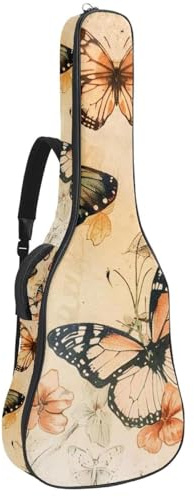 Bassgitarrentasche, 101,6 cm, 101,6 cm, doppelter verstellbarer Schultergurt, Akustikgitarre, Gigbag, Gitarrenkoffer, wasserdichtes Oxford-Gewebe, dicker Schwamm, Vintage-Schmetterlingsdruck,